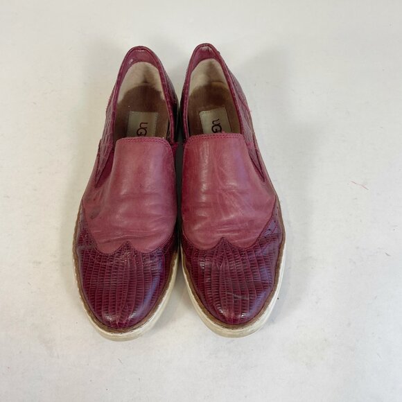UGG Australia Hadria Croc Embossed Red Leather Loafers Women’s Size 7 Slip On - Picture 4 of 9